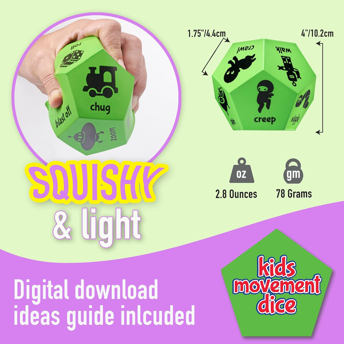 Yoga Dice for Kids, Large 12-Sided Soft Foam Exercise Dice