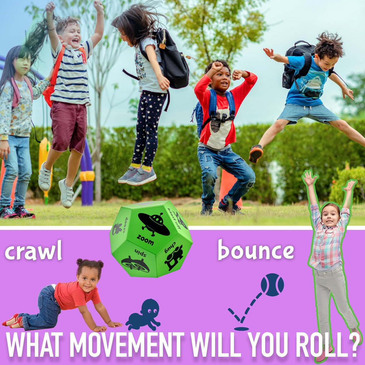 Yoga Dice for Kids, Large 12-Sided Soft Foam Exercise Dice