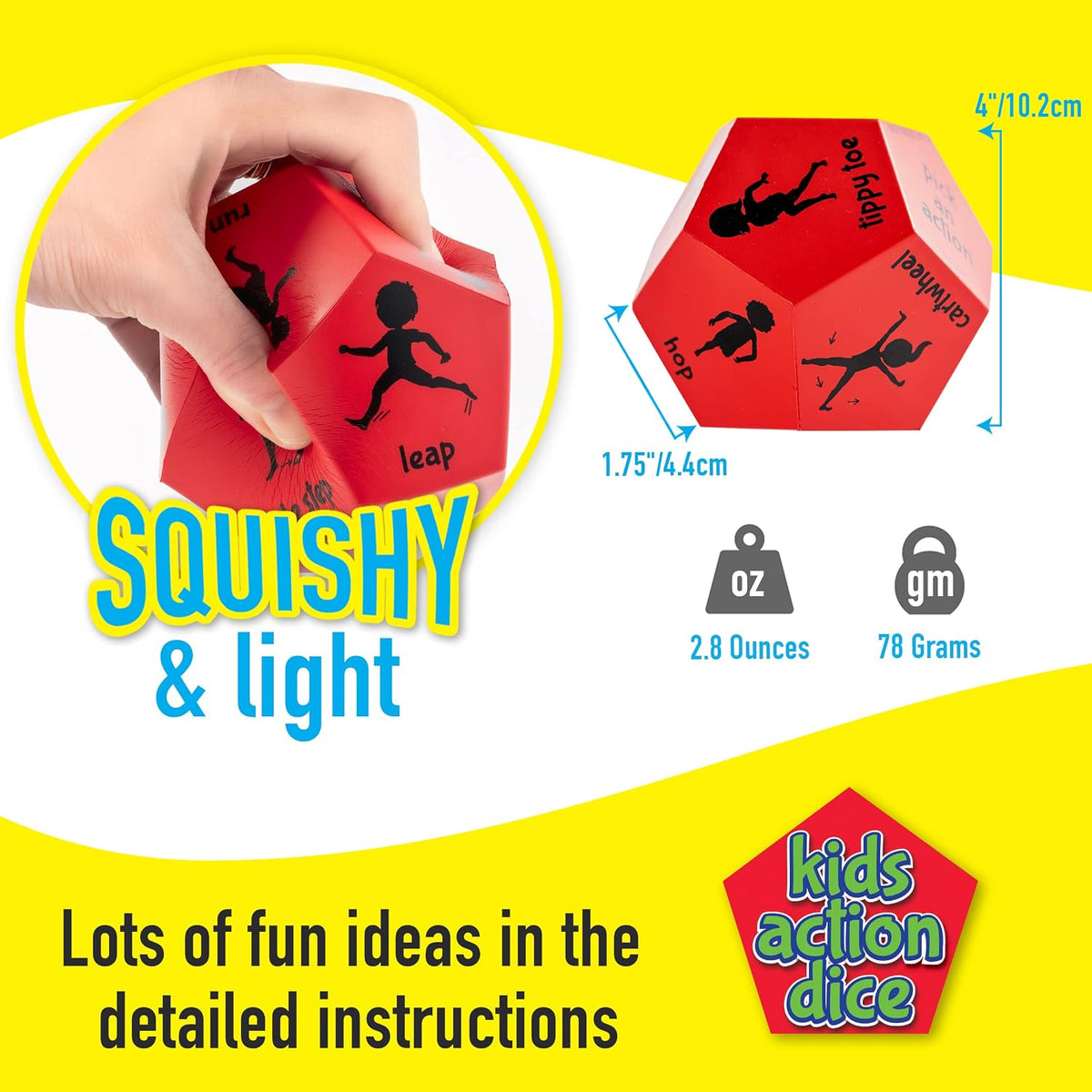 Yoga Dice for Kids, Large 12-Sided Soft Foam Exercise Dice