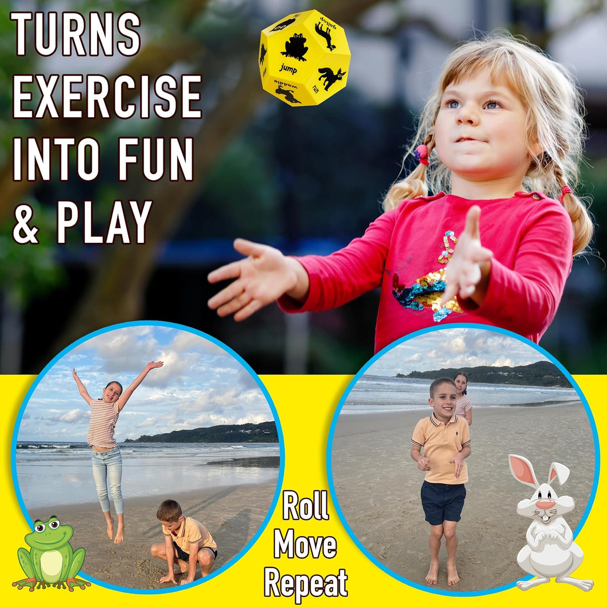 Yoga Dice for Kids, Large 12-Sided Soft Foam Exercise Dice