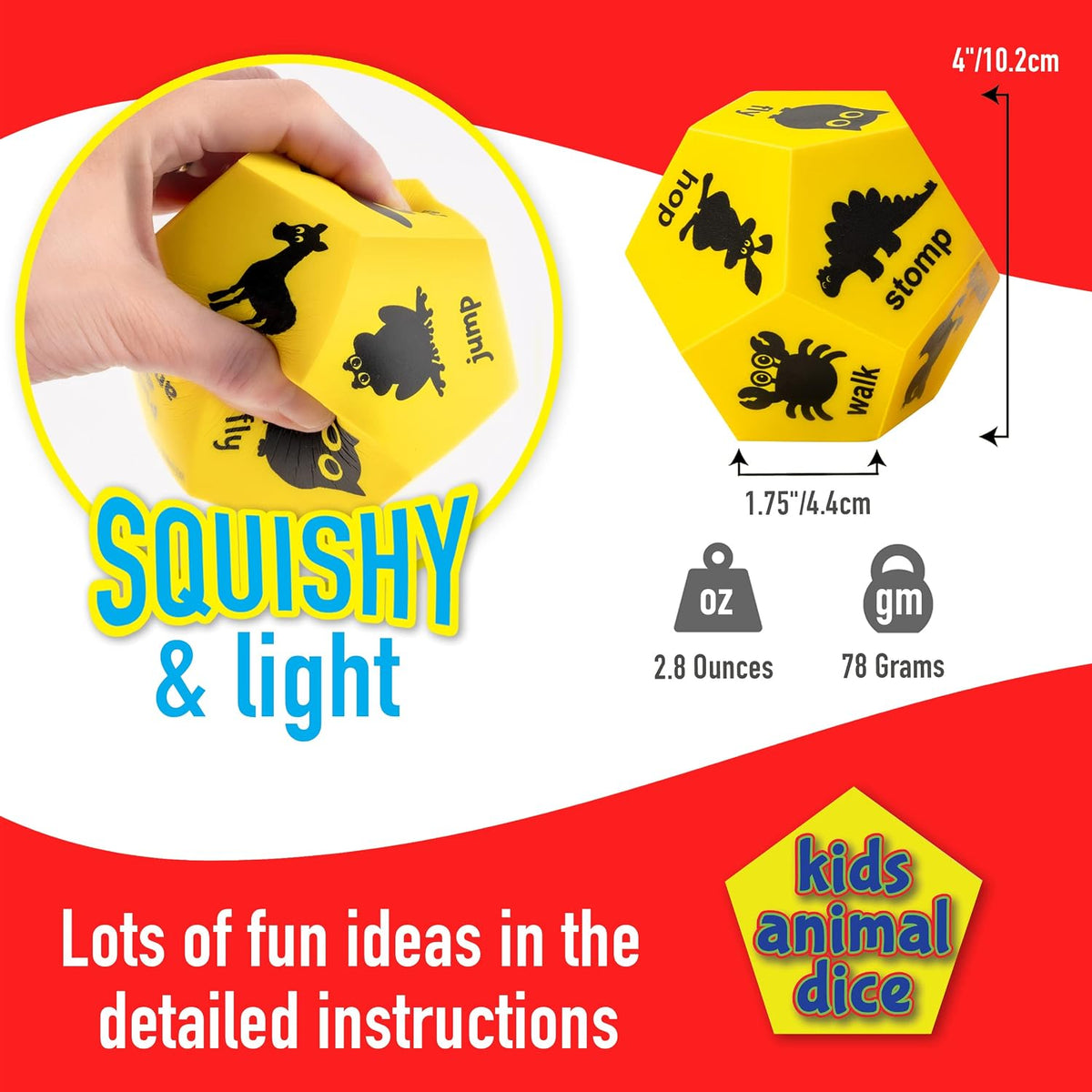 Yoga Dice for Kids, Large 12-Sided Soft Foam Exercise Dice