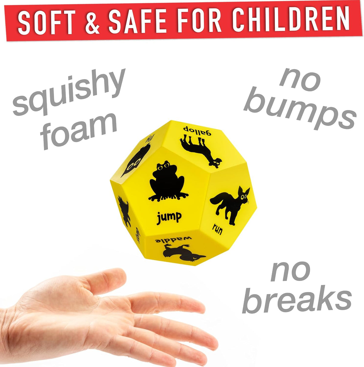 Yoga Dice for Kids, Large 12-Sided Soft Foam Exercise Dice