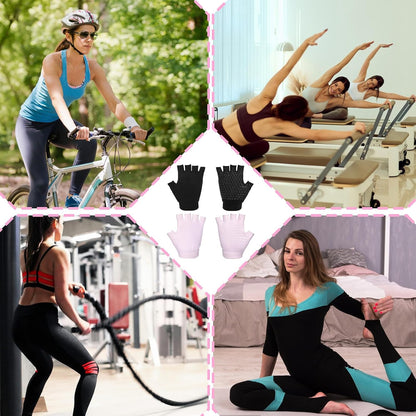 2 Pairs Non Slip Yoga Gloves for Women, Fingerless Pilates Gloves with Grips, Silicone Non Slip Grips for Workout Fitness Exercise (Black and Pink)