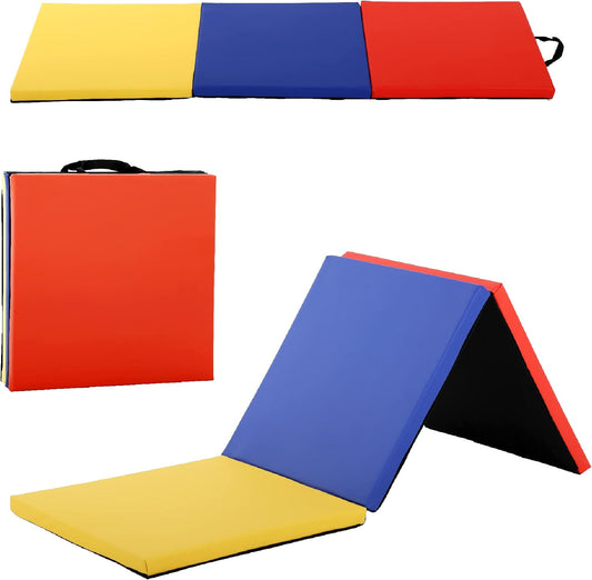 Gymnastics Tumbling Mat, 3 Folding Exercise Mat with Handle, All-Purpose Home Gym Mat for Tumbling, 6'x2'x2'