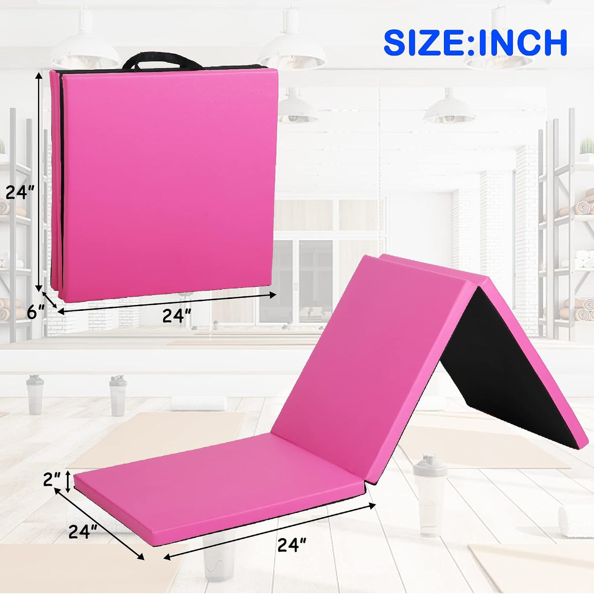 Gymnastics Tumbling Mat, 3 Folding Exercise Mat with Handle, All-Purpose Home Gym Mat for Tumbling, 6'x2'x2'