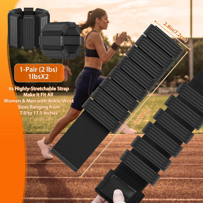 Pilates Wrist and Ankle Weights for Women - Adjustable Weighted Bangles for Men, 2 lbs Weighted Arm Bands Foot Leg Weights for Walking, Yoga, Training, Exercise, Running, Set of 2 (1LB Each)