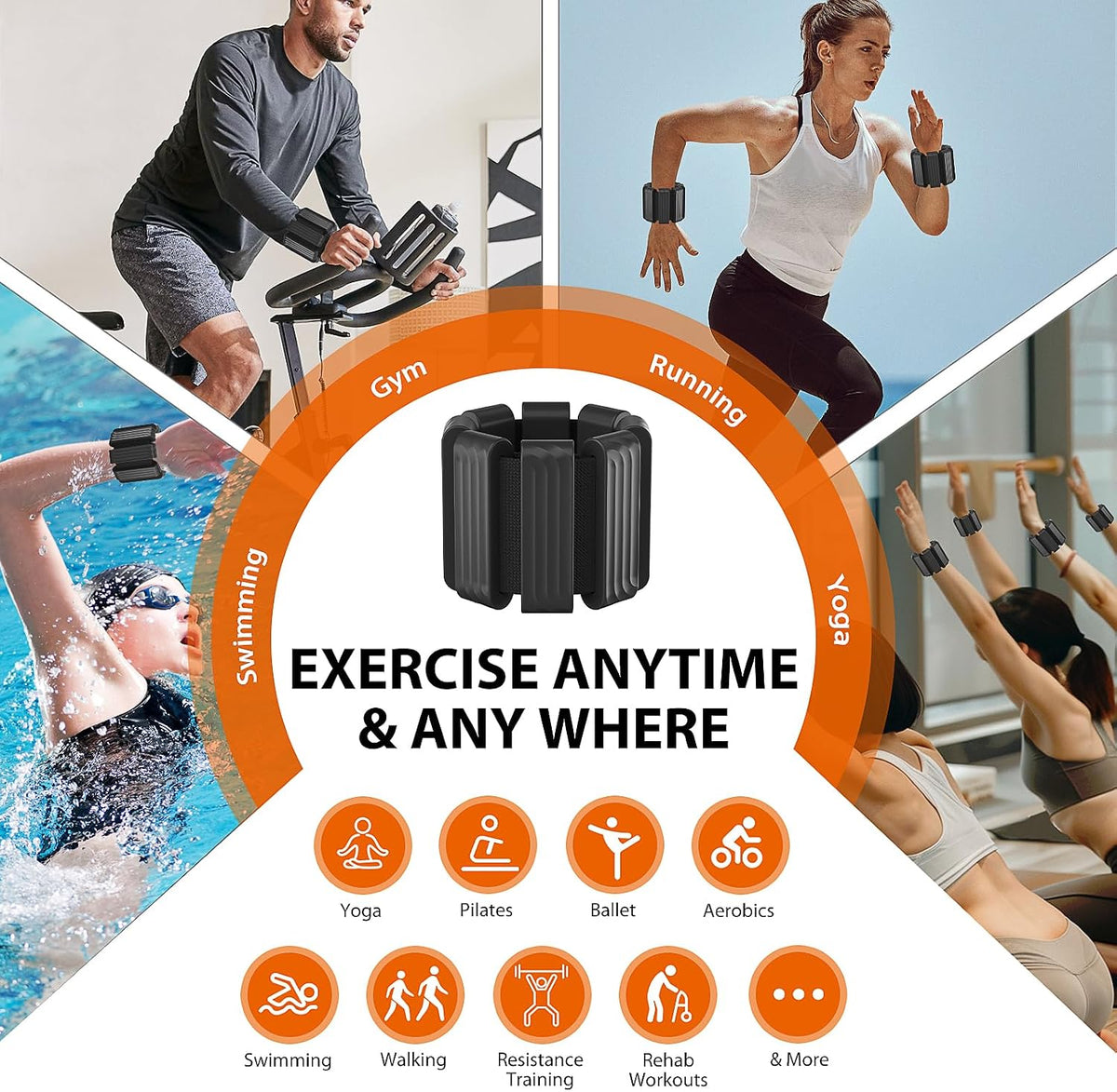 Pilates Wrist and Ankle Weights for Women - Adjustable Weighted Bangles for Men, 2 lbs Weighted Arm Bands Foot Leg Weights for Walking, Yoga, Training, Exercise, Running, Set of 2 (1LB Each)