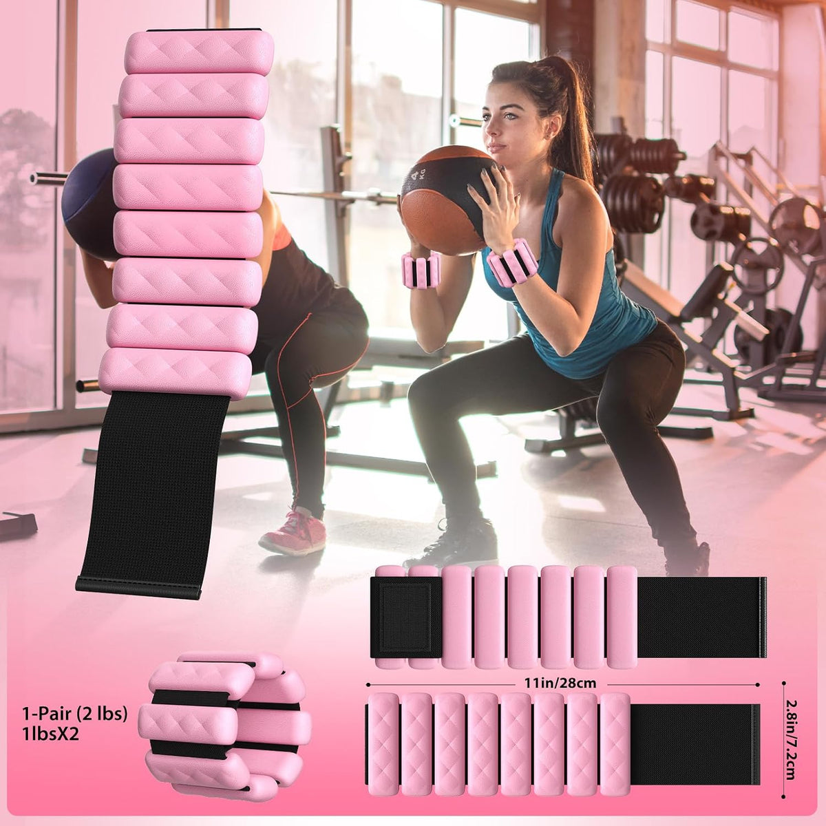Pilates Wrist and Ankle Weights for Women - Adjustable Weighted Bangles for Men, 2 lbs Weighted Arm Bands Foot Leg Weights for Walking, Yoga, Training, Exercise, Running, Set of 2 (1LB Each)