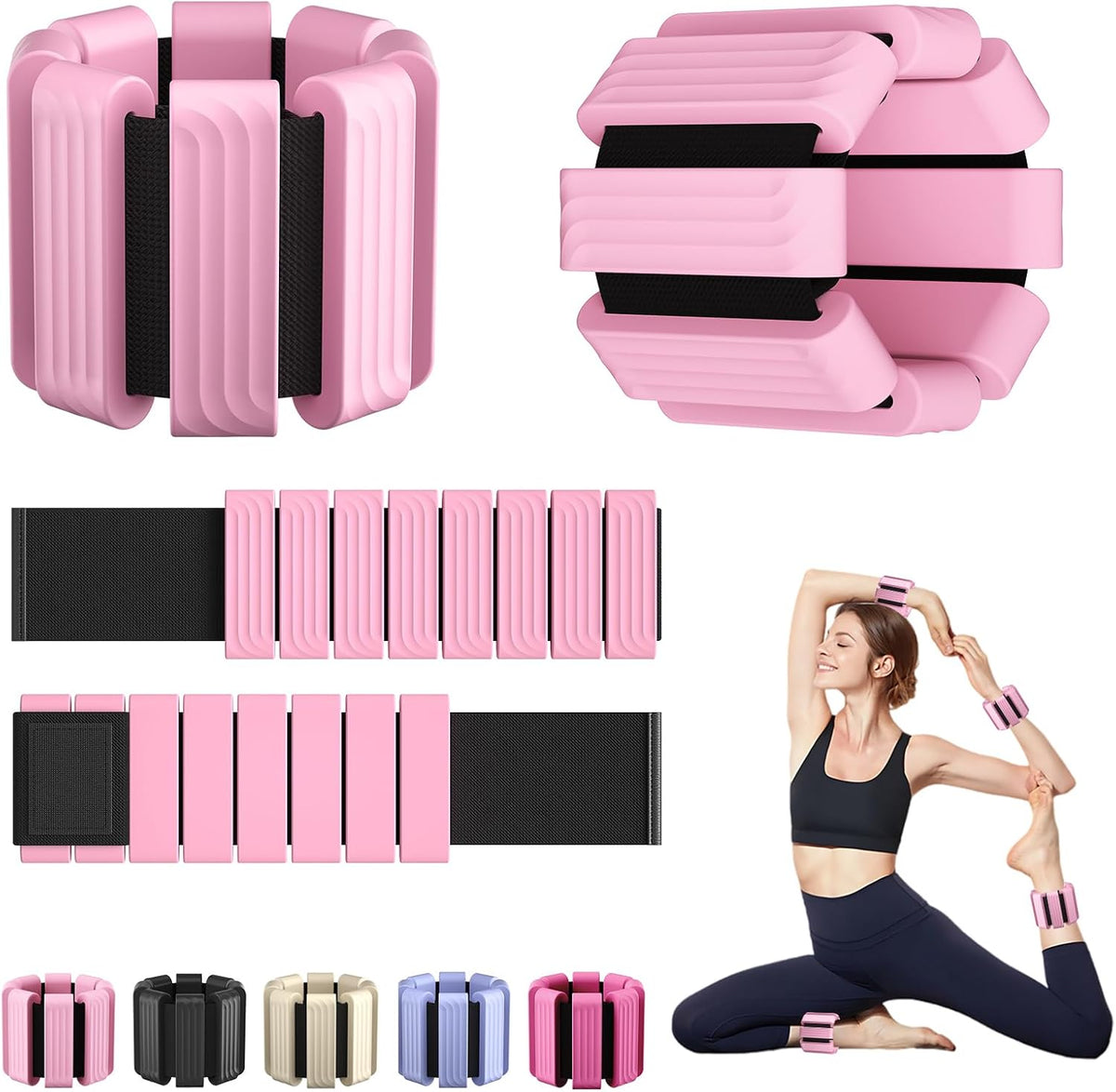 Pilates Wrist and Ankle Weights for Women - Adjustable Weighted Bangles for Men, 2 lbs Weighted Arm Bands Foot Leg Weights for Walking, Yoga, Training, Exercise, Running, Set of 2 (1LB Each)