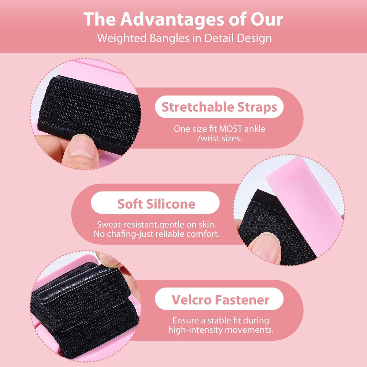Pilates Wrist and Ankle Weights for Women - Adjustable Weighted Bangles for Men, 2 lbs Weighted Arm Bands Foot Leg Weights for Walking, Yoga, Training, Exercise, Running, Set of 2 (1LB Each)