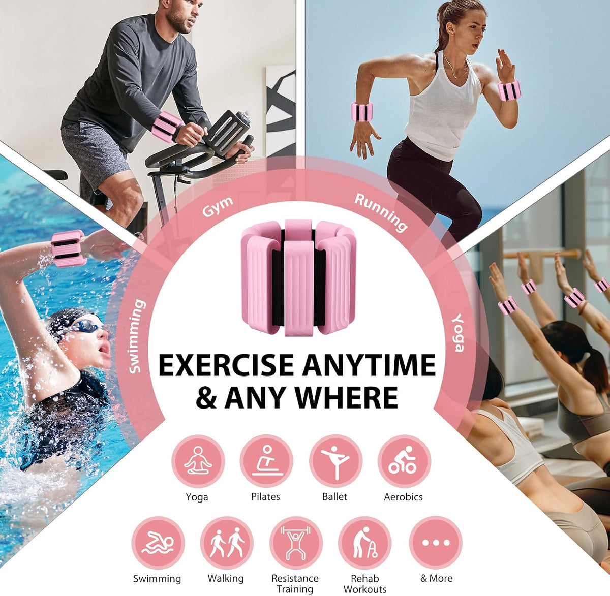 Pilates Wrist and Ankle Weights for Women - Adjustable Weighted Bangles for Men, 2 lbs Weighted Arm Bands Foot Leg Weights for Walking, Yoga, Training, Exercise, Running, Set of 2 (1LB Each)