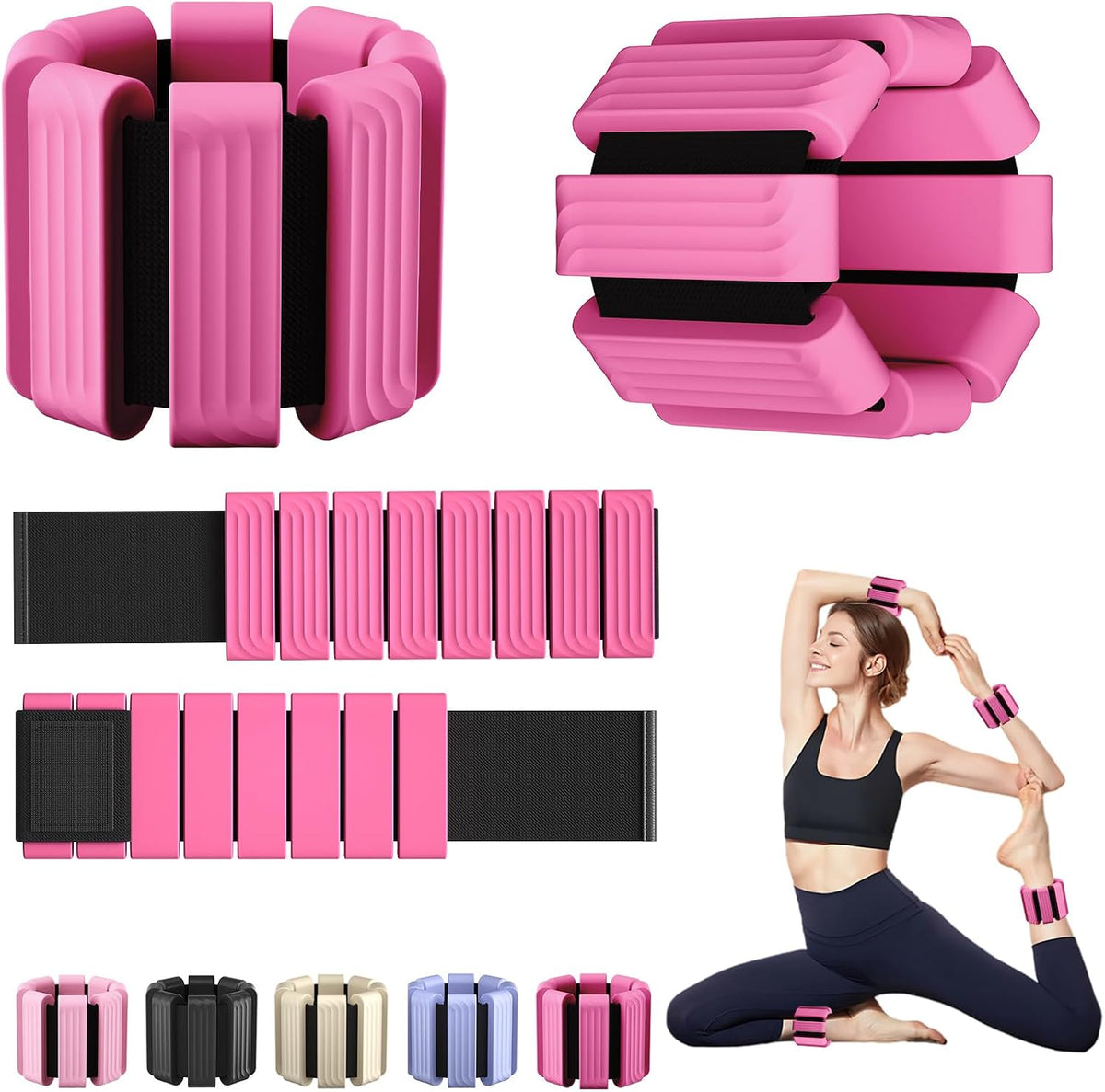 Pilates Wrist and Ankle Weights for Women - Adjustable Weighted Bangles for Men, 2 lbs Weighted Arm Bands Foot Leg Weights for Walking, Yoga, Training, Exercise, Running, Set of 2 (1LB Each)