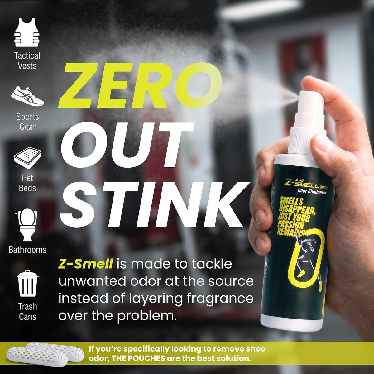 Z-Spray Odor Eliminator On-the-Go Spray – Unscented Deodorizer for Shoes, Pets, Gear, Car & Home – Lasting Smell Remover, Safe for Kids & Animals – Made without Harsh Chemicals – 100mL
