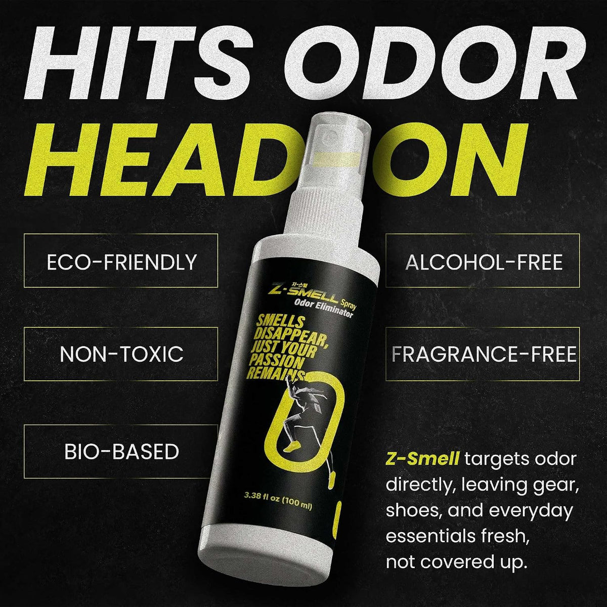 Z-Spray Odor Eliminator On-the-Go Spray – Unscented Deodorizer for Shoes, Pets, Gear, Car & Home – Lasting Smell Remover, Safe for Kids & Animals – Made without Harsh Chemicals – 100mL