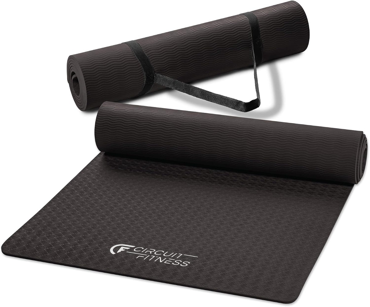 Circuit Fitness Non-Slip Multi-Purpose Exercise Yoga Mats with Carrying Strap Multi-Thickness, Multi-Color Options