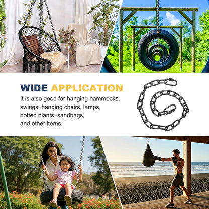 2 Pcs Gate Chain Lock, 22 in x 3mm Dia Alloy Steel Hanging Chain Lock with 2 Clasps for Stall Barn Fence Gate Hammock Swing Punching Sandbag Yoga Gym, Black