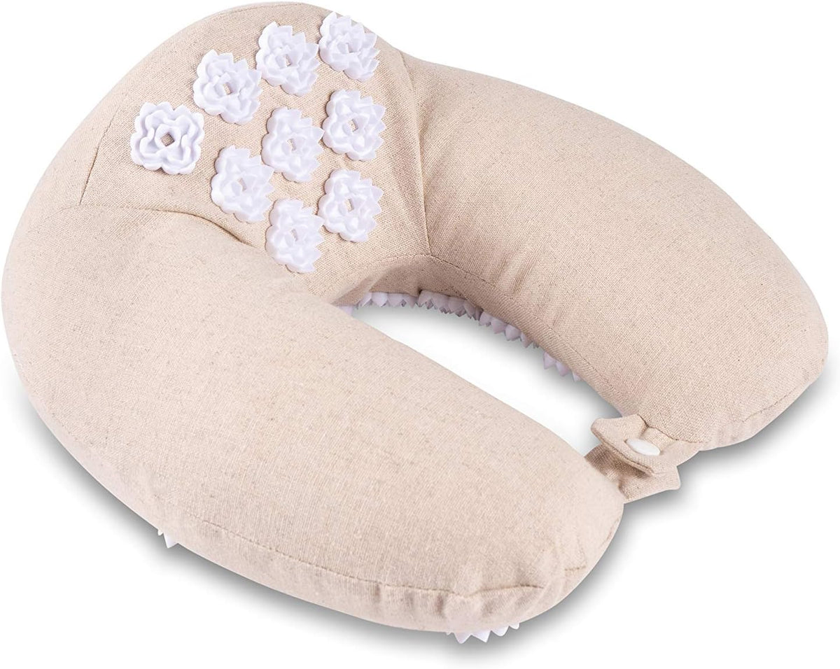Memory Foam Acupressure Neck Pillow - High Density Memory Foam Core - Travel Accessory Pillow - Relieves Neck Pain and Back Pain - Includes Carry Bag
