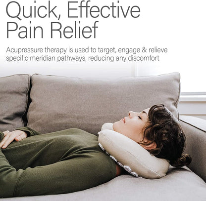 Memory Foam Acupressure Neck Pillow - High Density Memory Foam Core - Travel Accessory Pillow - Relieves Neck Pain and Back Pain - Includes Carry Bag