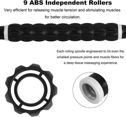 Professional 9-Roller Deep Tissue Massage Stick - Portable Muscle Recovery Roller for Athletes, Relieves Post-Workout Soreness & Leg/Back Pain - Portable Physio Tool (Blue 1)
