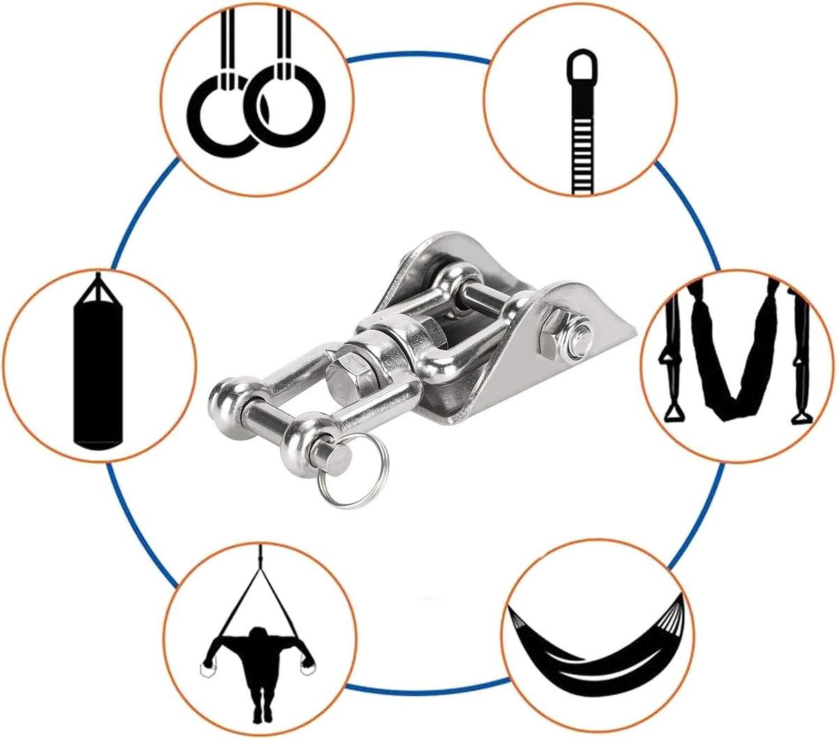Rotatable Swing Hanger Hook, 304 Stainless Steel Fixed Plate Buckle for Yoga Hammock Chair Sandbag, 360° Swivel Heavy - Duty Hanging Hardware with 450kg Load Capacity