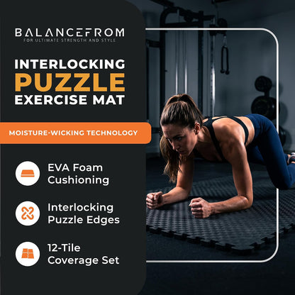 Puzzle Exercise Mat 1" Thick, EVA Interlocking Foam Floor
