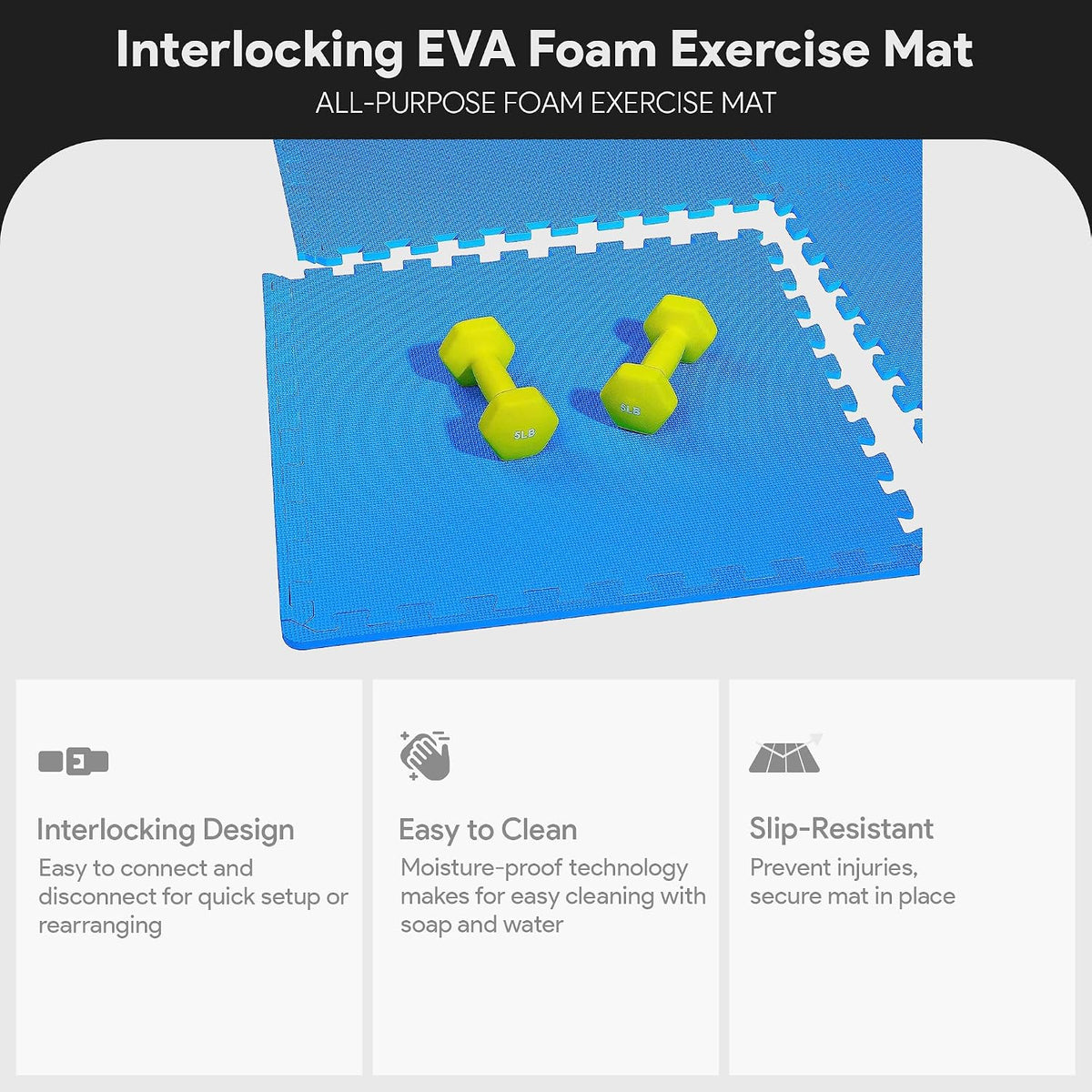 Puzzle Exercise Mat 1" Thick, EVA Interlocking Foam Floor
