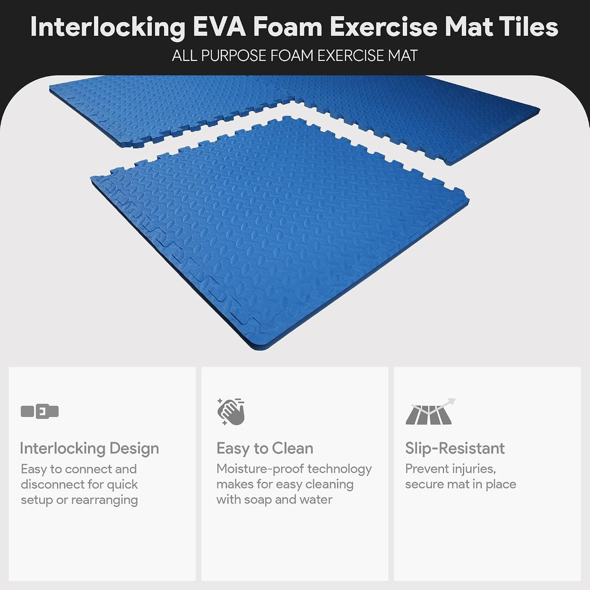 Puzzle Exercise Mat 1" Thick, EVA Interlocking Foam Floor