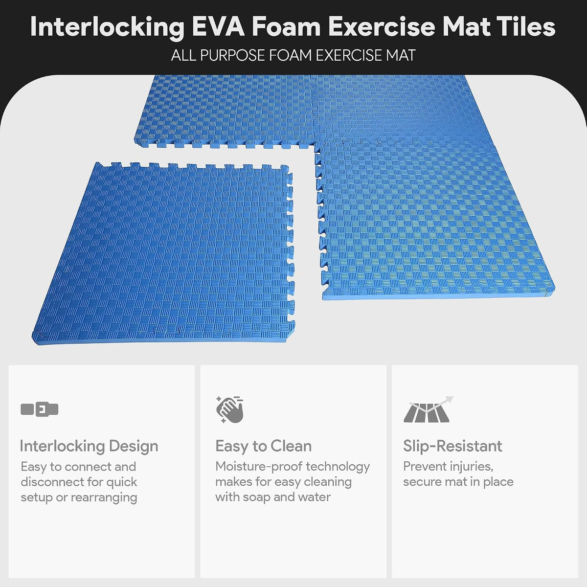Puzzle Exercise Mat 1" Thick, EVA Interlocking Foam Floor