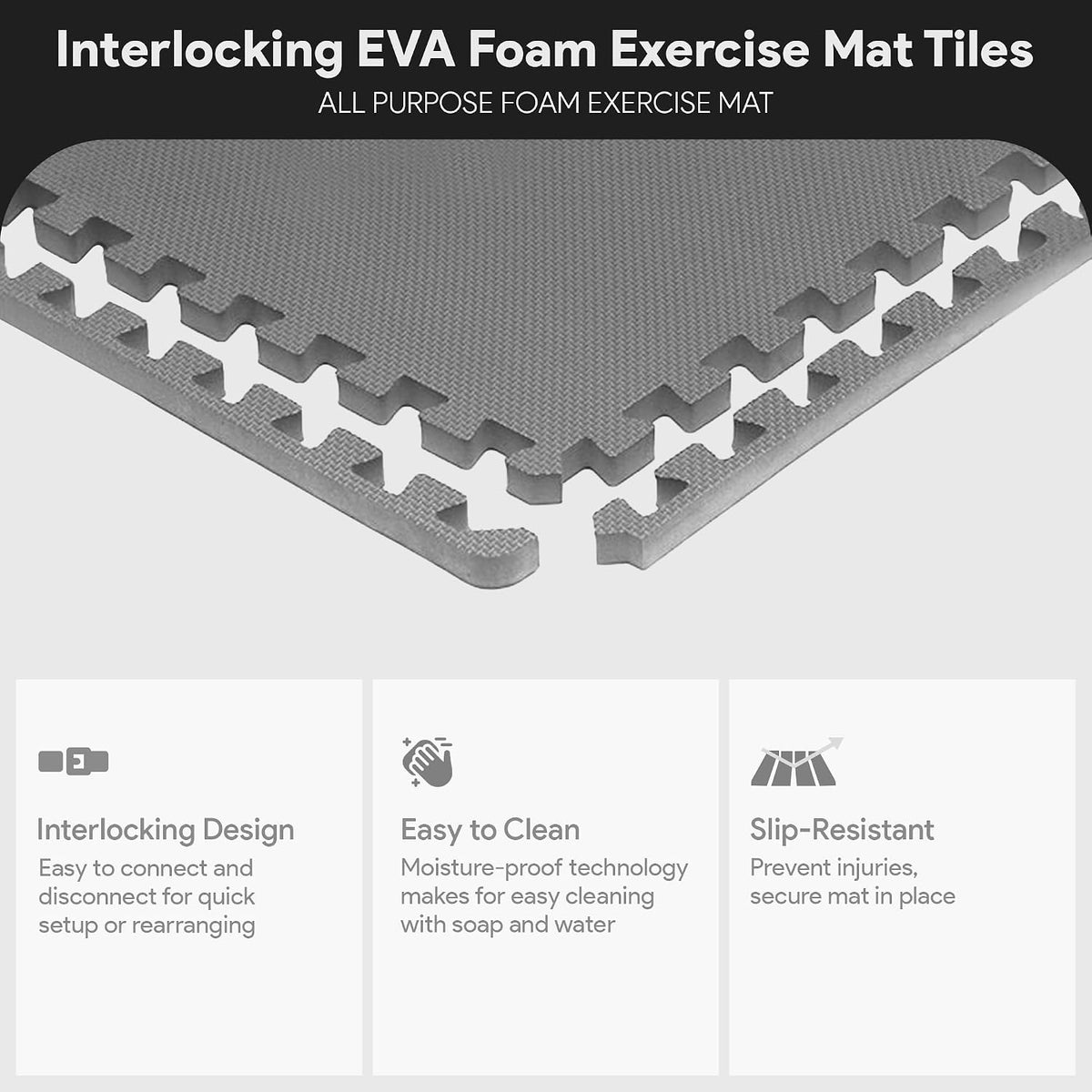 Puzzle Exercise Mat 1" Thick, EVA Interlocking Foam Floor
