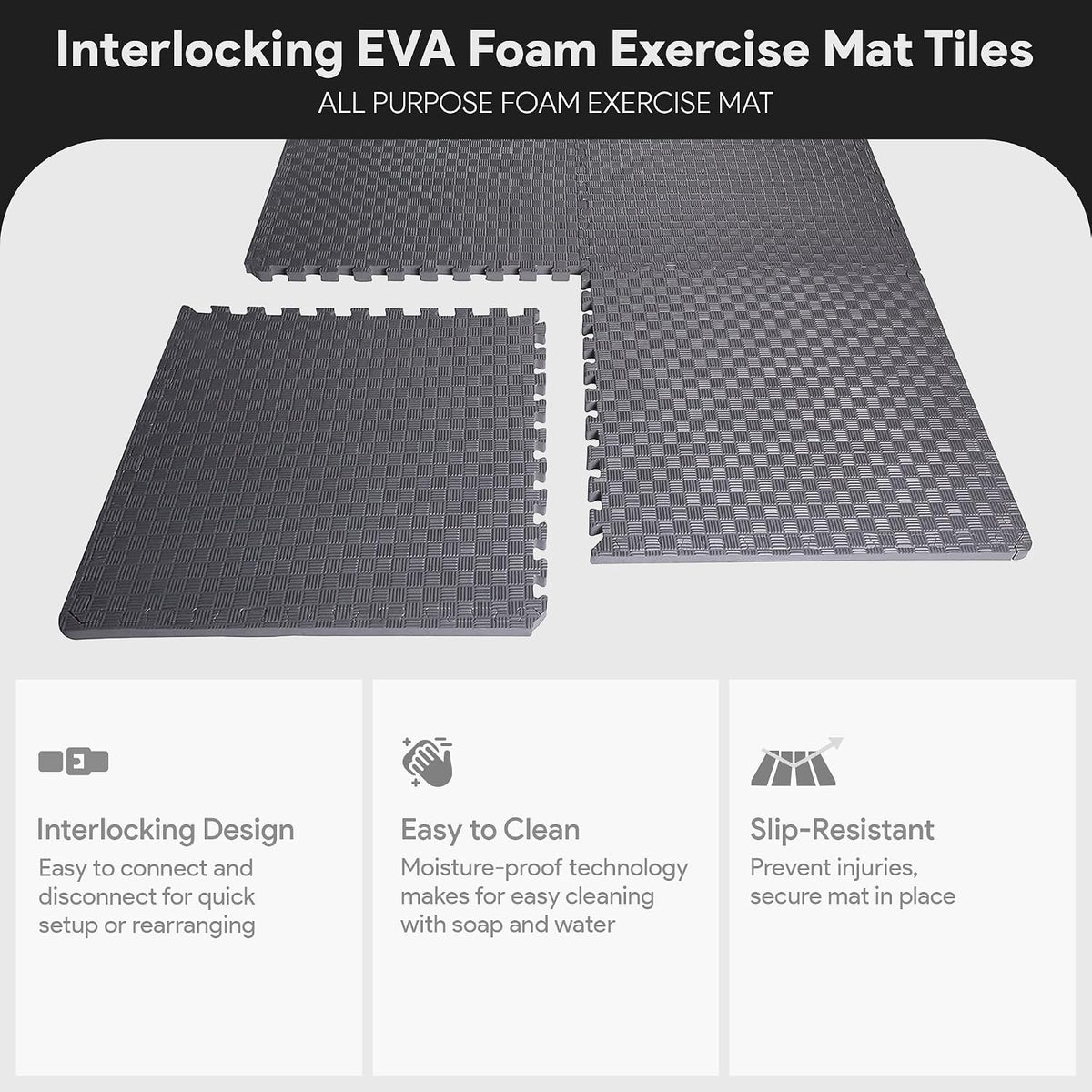 Puzzle Exercise Mat 1" Thick, EVA Interlocking Foam Floor