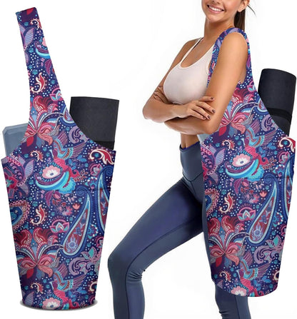 Yoga Mat Bag Carrier for Women with Side Large Pocket Durable Linen Workout Gym Travel Storage Pilates Mats