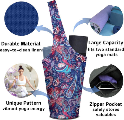 Yoga Mat Bag Carrier for Women with Side Large Pocket Durable Linen Workout Gym Travel Storage Pilates Mats