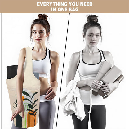 Yoga Mat Bag Carrier for Women with Side Large Pocket Durable Linen Workout Gym Travel Storage Pilates Mats