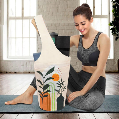 Yoga Mat Bag Carrier for Women with Side Large Pocket Durable Linen Workout Gym Travel Storage Pilates Mats