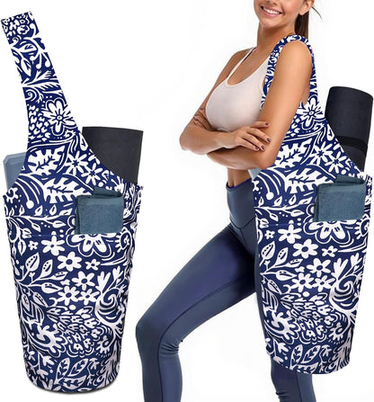 Yoga Mat Bag Carrier for Women with Side Large Pocket Durable Linen Workout Gym Travel Storage Pilates Mats