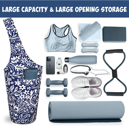 Yoga Mat Bag Carrier for Women with Side Large Pocket Durable Linen Workout Gym Travel Storage Pilates Mats