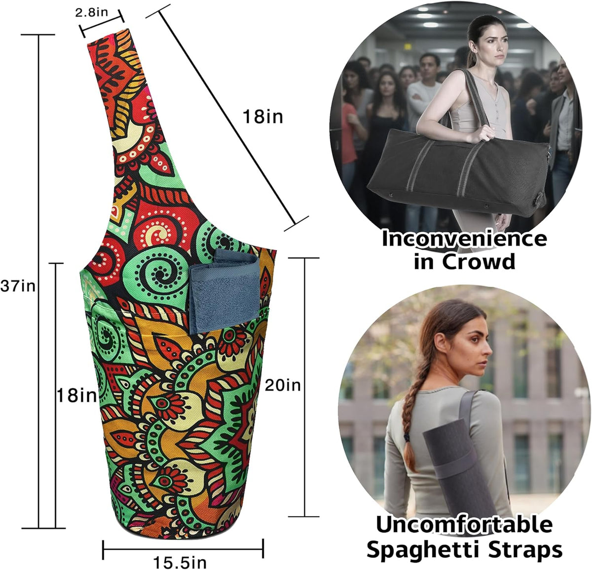 Yoga Mat Bag Carrier for Women with Side Large Pocket Durable Linen Workout Gym Travel Storage Pilates Mats