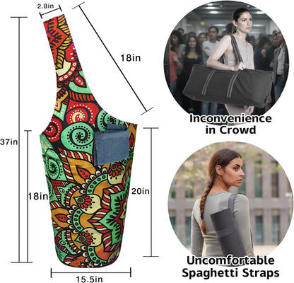 Yoga Mat Bag Carrier for Women with Side Large Pocket Durable Linen Workout Gym Travel Storage Pilates Mats