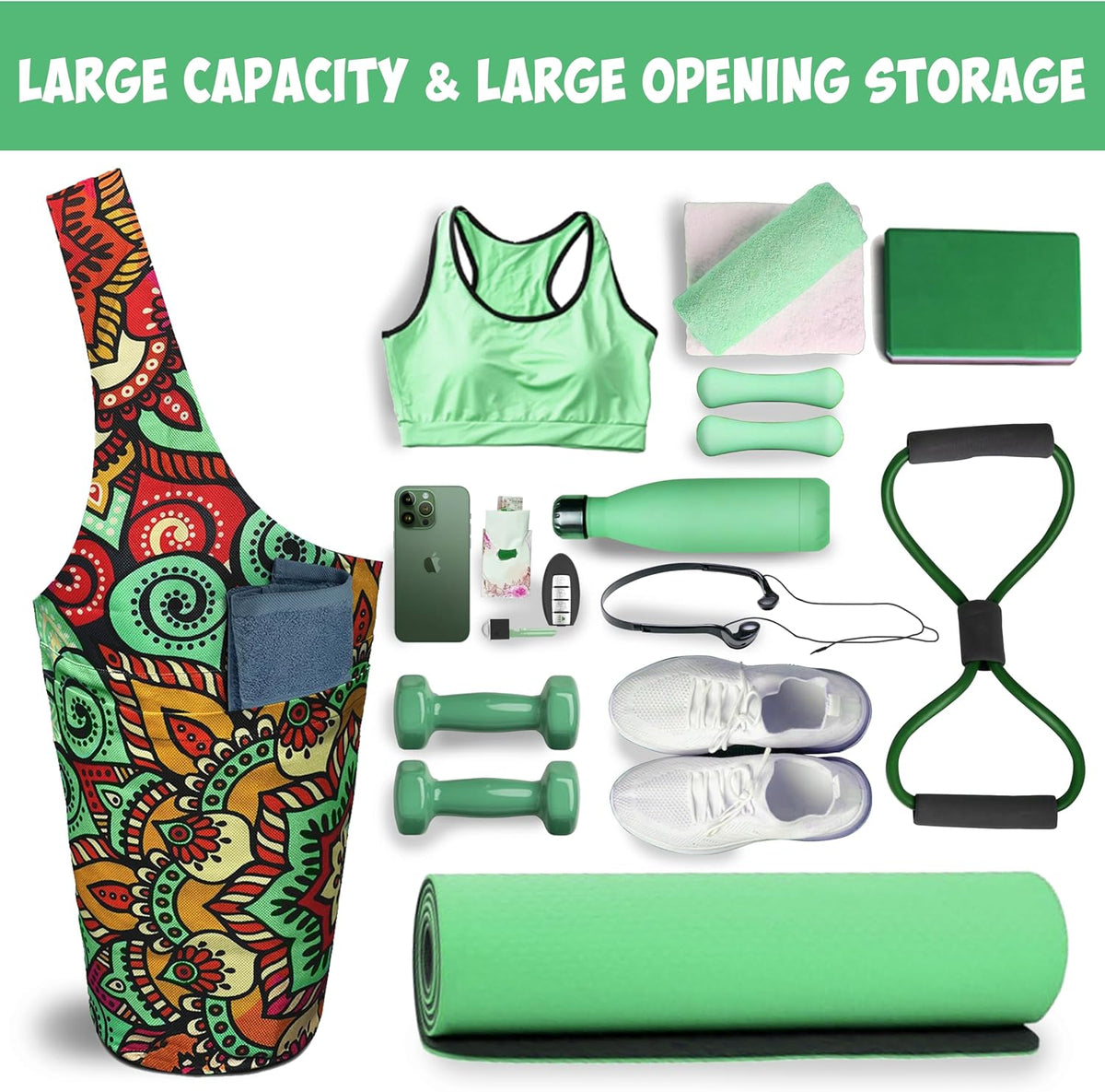 Yoga Mat Bag Carrier for Women with Side Large Pocket Durable Linen Workout Gym Travel Storage Pilates Mats