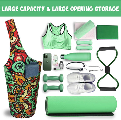 Yoga Mat Bag Carrier for Women with Side Large Pocket Durable Linen Workout Gym Travel Storage Pilates Mats