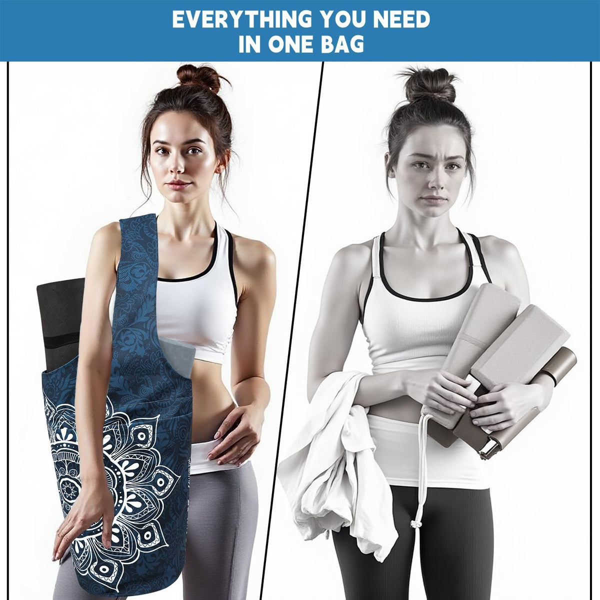 Yoga Mat Bag Carrier for Women with Side Large Pocket Durable Linen Workout Gym Travel Storage Pilates Mats