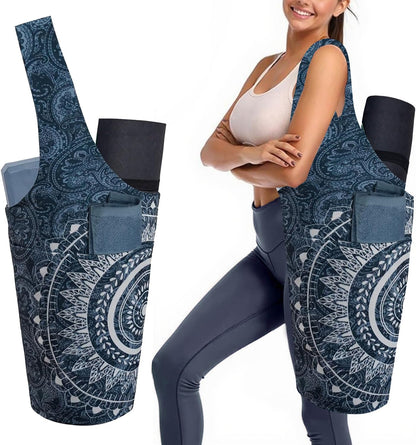 Yoga Mat Bag Carrier for Women with Side Large Pocket Durable Linen Workout Gym Travel Storage Pilates Mats