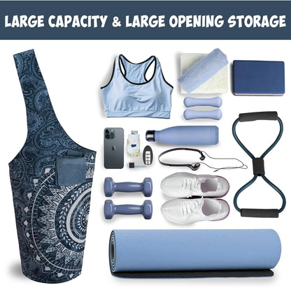 Yoga Mat Bag Carrier for Women with Side Large Pocket Durable Linen Workout Gym Travel Storage Pilates Mats