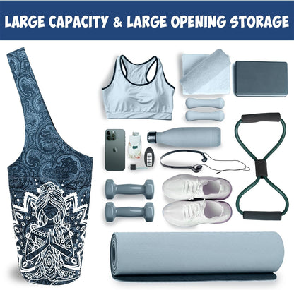 Yoga Mat Bag Carrier for Women with Side Large Pocket Durable Linen Workout Gym Travel Storage Pilates Mats