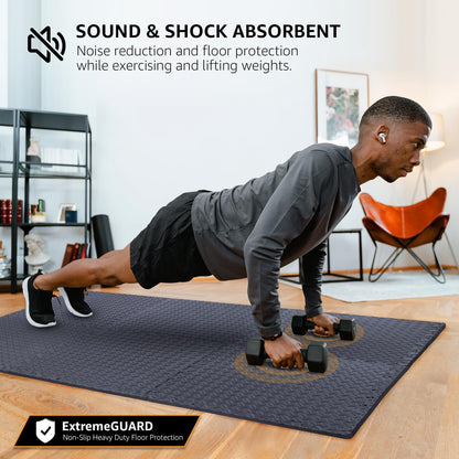 12 Pack, 48 SQFT - 24" x 24" - 1/2" Extra Thick Floor Exercise Mat for Home Gym or Floor Padding - High-Density EVA Interlocking Foam Floor Tiles for Gym Equipment, Play Area | Yoga, Cardio, Weights