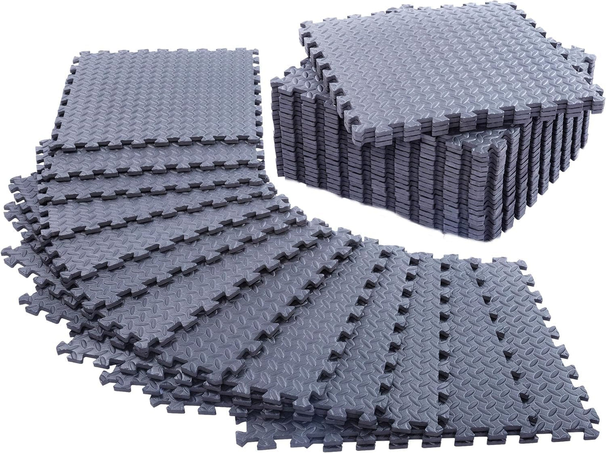 12 Pack, 48 SQFT - 24" x 24" - 1/2" Extra Thick Floor Exercise Mat for Home Gym or Floor Padding - High-Density EVA Interlocking Foam Floor Tiles for Gym Equipment, Play Area | Yoga, Cardio, Weights
