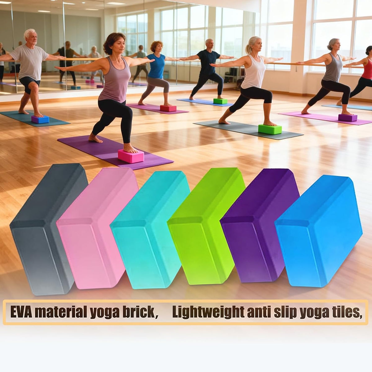 Foam Yoga Blocks Lightweight Non-Slip Supportive Yoga Bricks Yoga Props Accessories for Women Men, Stretching and Meditation (6 Colors)