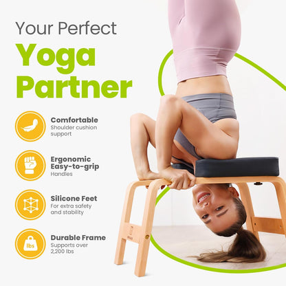 Yoga Headstand Bench, Stand Yoga Chair for Balance Training, Core Strength Building, Upside Down Chair for Relaxation, Handstand Trainer Inversion Chair for Home Gym (Chocolate Black)