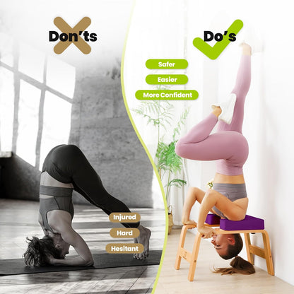 Yoga Headstand Bench, Stand Yoga Chair for Balance Training, Core Strength Building, Upside Down Chair for Relaxation, Handstand Trainer Inversion Chair for Home Gym (Chocolate Black)