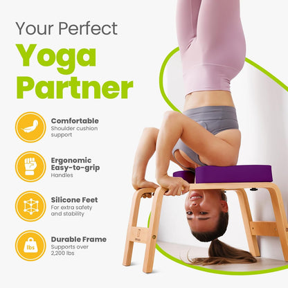 Yoga Headstand Bench, Stand Yoga Chair for Balance Training, Core Strength Building, Upside Down Chair for Relaxation, Handstand Trainer Inversion Chair for Home Gym (Chocolate Black)